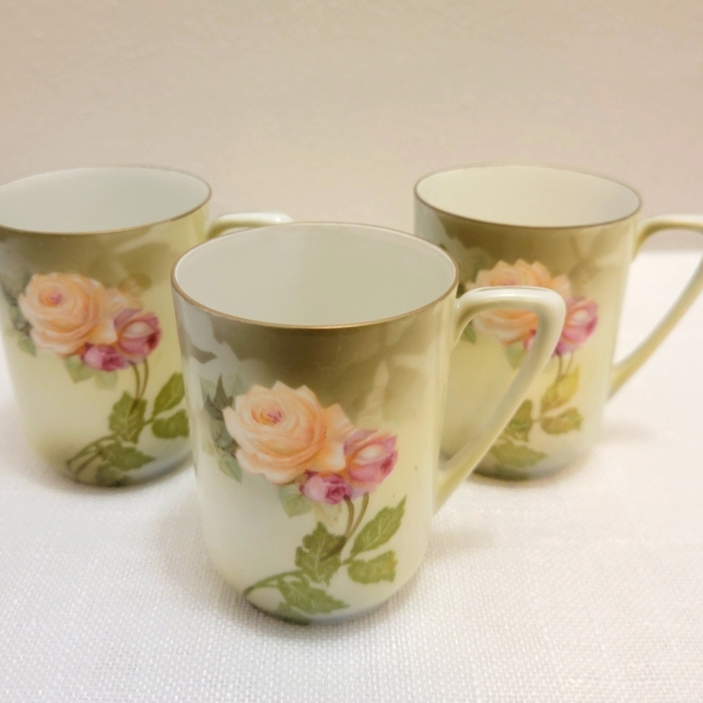 Floral Ceramic Mugs Set - Cream and Pink MADE IN GERMANY